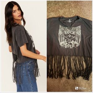 Charcoal Fringe Hem Rock & Roll Short Sleeve Music Tee